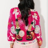 Hot Pink NYE Icon Button Up Cardigan With 'Happy New Year' Trim | Queen Of Sparkles