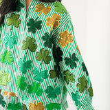 Green & White Striped Rhinestone Shamrock Short | Queen Of Sparkles