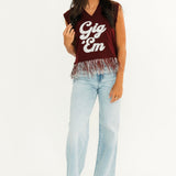 Licensed Texas A&M 'Gig Em' Feather Bottom Tank Sweater | Queen Of Sparkles
