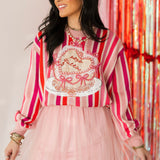Pink Striped 'XOXO Queen' Heart Cake Sweater | Queen Of Sparkles