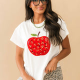 White & Red Sequin Flower Apple Tee | Queen Of Sparkles
