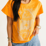 Light Orange Scattered Jewel QOS Card Logo Tee | Queen Of Sparkles