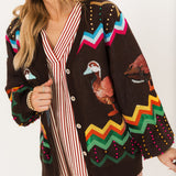 Brown Multi Zig Zag Duck Cardigan | Queen Of Sparkles
