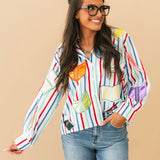 Multi Striped School Book Button Up Collared Top | Queen Of Sparkles
