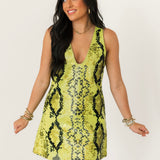 Lime Green & Black Snake Print Full Sequin V Neck Tank Dress | Queen Of Sparkles