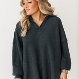 Waffle Knit V-Neck Pullover | Grey