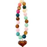 Ella Chunky Beaded Necklace W/ Heart Charm | Pink Mix