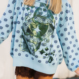 Aqua & Green Flower Print Queen Card Sweater | Queen Of Sparkles