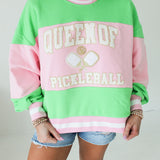 Green & Pink Stripe Pickle Ball Sweatshirt | Queen Of Sparkles