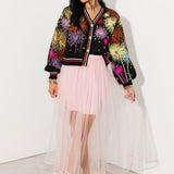 Black Multi Rainbow Firework Button Up Cardigan | Queen Of Sparkles