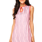 Pink Squiggle Rhinestone With Red Trim Tank Dress | Queen Of Sparkles
