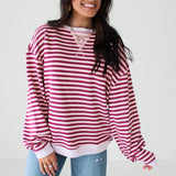 Classic Striped Crew Sweatshirt | Raspberry Combo