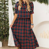 Merry Meadow Midi Skirt | Navy Plaid