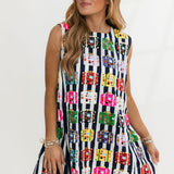 Black & White Striped Multi Vintage Suitcase Tank Dress | Queen Of Sparkles