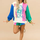 Multi Colorblock Stripe QOS Card Logo Sweatshirt | Queen Of Sparkles