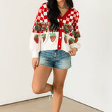 Red & White Checkered Strawberry Button Up Cardigan | Queen Of Sparkles
