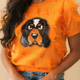 Licensed Tennessee Mascot Scattered Jewel Feather Short Sleeve Sweater | Queen Of Sparkles
