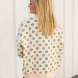 Beige & Green Flower Print Feather Turkey Sweater | Queen Of Sparkles
