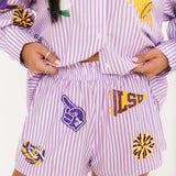 Licensed LSU Mini Icon Striped Shorts | Queen Of Sparkles
