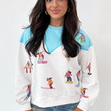 White/Blue Skiers On Mountain Sweatshirt