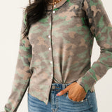 Camo Front Button Cardigan