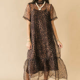 Sheer Overlay Midi Dress | Leopard