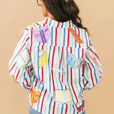 Multi Striped School Book Button Up Collared Top | Queen Of Sparkles