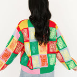 Multi Colorblock Logo Button Up Cardigan | Queen Of Sparkles