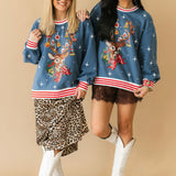 Blue Ornament Reindeer Sweatshirt | Queen Of Sparkles X Lexi Jade's