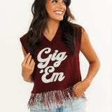 Licensed Texas A&M 'Gig Em' Feather Bottom Tank Sweater | Queen Of Sparkles
