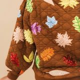 Brown Multi Leaf Quilted QOS Card Sweatshirt | Queen Of Sparkles