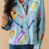Denim & Red Gingham Collar Teacher Icon Button Up Top | Queen Of Sparkles