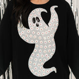 Black & White Flower Sequin Ghost Sweatshirt | Queen Of Sparkles