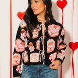 Black Cakes & Pastries Tie Up Sweater