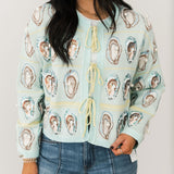 Pale Blue & Green Oyster Tie Up Sweater | Queen Of Sparkles