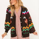 Brown Multi Zig Zag Duck Cardigan | Queen Of Sparkles