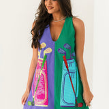 Green & Purple Colorblock Golf Clubs Tank Dress | Queen Of Sparkles