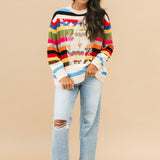 Multi Striped QOS Card Logo Sweater | Queen Of Sparkles