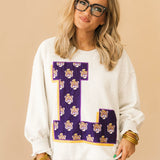 Licensed LSU Oversized Printed Mascot Letter Sweatshirt | Queen Of Sparkles