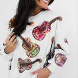 Grey Multi Guitars Sweatshirt | Queen Of Sparkles