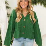 Cable Knit Button Up Cardigan | Green