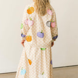 Beige & White Polka Dot Multi Pumpkin Cotton Button Up Top | Queen Of Sparkles