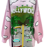 Light Pink "Hollywood" Sign Street Sweater Dress