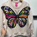 Beige Oversized Multi Butterfly Sweatshirt | Queen Of Sparkles