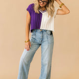 Gameday Cropped Sweater | Purple White