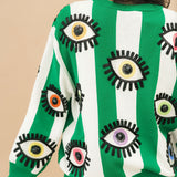 Green & White Striped Multi Eye Sweater | Queen Of Sparkles