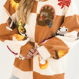 Brown & Ivory Checkered Fall Icon Sweatshirt | Queen Of Sparkles