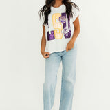 Licensed LSU Metallic Word With Icons Tee | Queen Of Sparkles