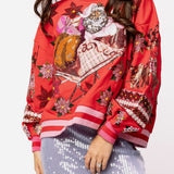 Red & Pink Vintage Poinsettia Santa Sweatshirt | Queen Of Sparkles