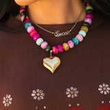 Colorful Beaded Heart Necklace